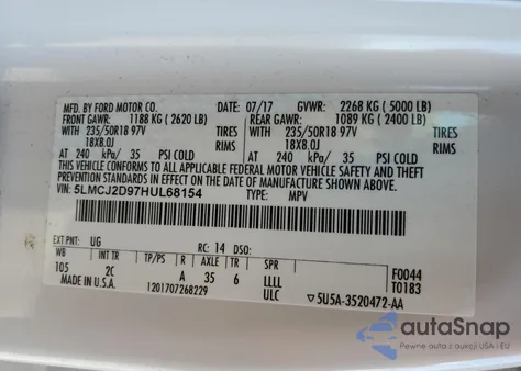 2017 Lincoln Mkc Select из США, поврежденный, VIN 5LMCJ2D97HUL68154